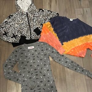 Lot of 3 Victoria’s Secret Pink Sport Leopard Print Hoodie, Tie-Dye sweatshirt